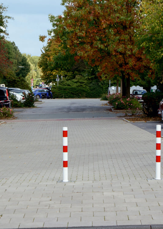 Absperrpfosten 140 cm – Weiß-Rot, Stahl, zum Einbetonieren